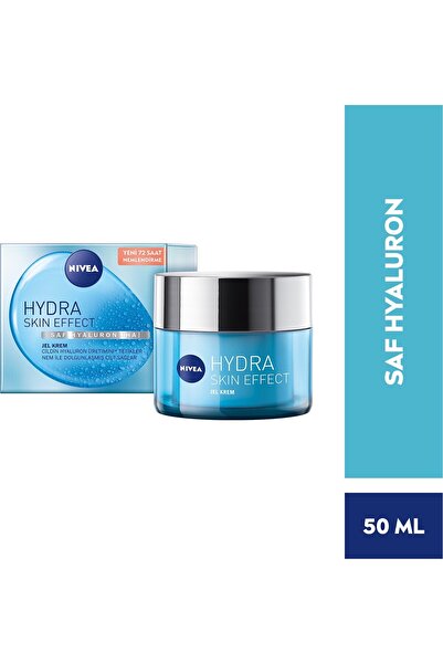 NIVEA Hydra Skin Effect Nemlendirici Jel Krem 50ml, Saf Hyaluron, 72 Saat Yüz Nemlendirme, Dolgun Ci