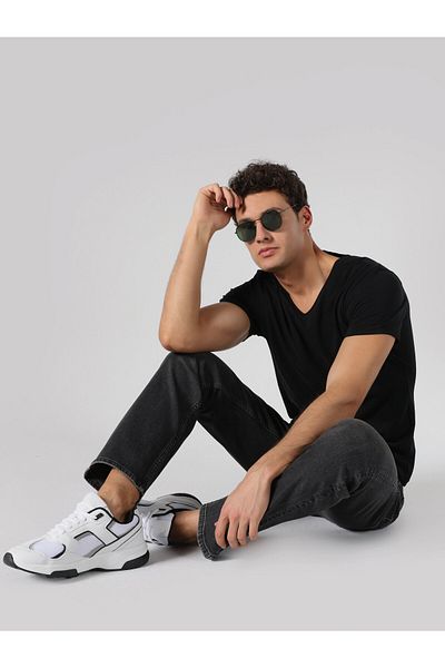 Colin's Slim Fit V-Neck Black Men's Short Sleeve T-Shirt
