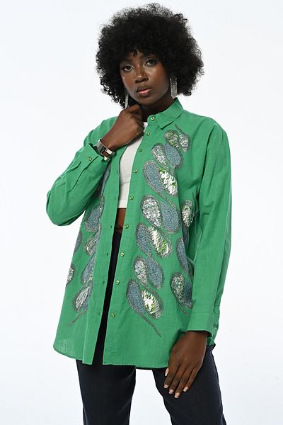 FEMELLE Cămașă oversize Benetton, 100% bumbac, cu broderie cu paiete, mărime standard, pentru femei