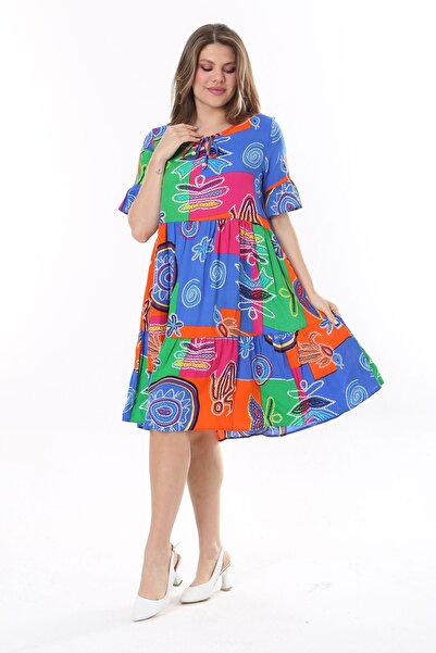 Şans Γυναικείο φόρεμα με υφαντό ύφασμα βισκόζης με κοντό μανίκι 65N37762