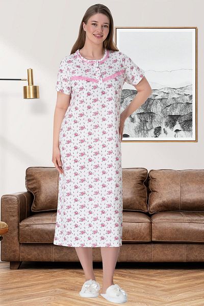 Mecit Pijama Γυναικείο νυχτικό με κοντό μανίκι Plus Size Floral