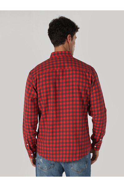 Colin's Men's Red Long Sleeve Shirt - Regular Fit, Checkered Cl 1061786