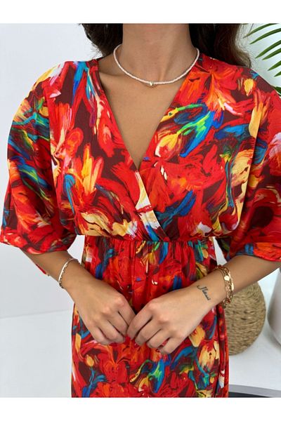 Elif Özbey Butik Rochie Lilyum cu mânecă rosie