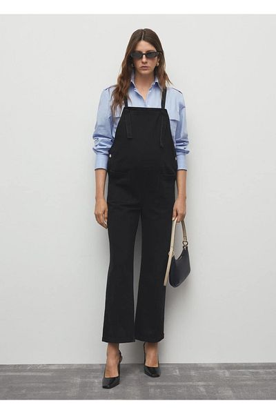 MANGO Woman Denim Colored Maternity Jumpsuit