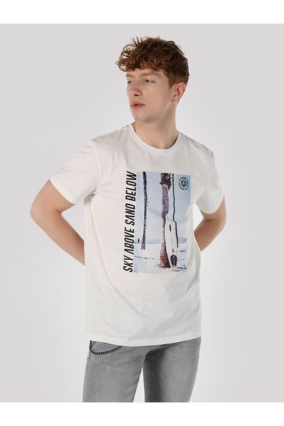 Colin's Tricou alb cu mânecă scurtă pentru bărbați - decolteu, cu croiala normală Cl 1062700
