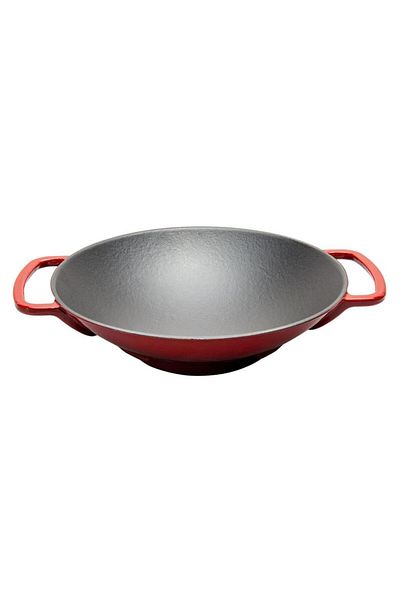 Sürel Shiny Matte Enameled Gradient Red 28 Cm Round Wok Pan