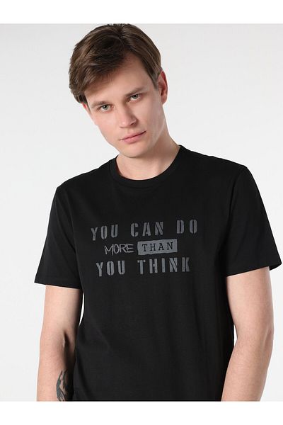Colin's Regular Fit Crew Neck Printed Black Men's Short Sleeve T-Shirt Cl 1062494