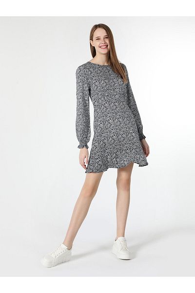 Colin's Navy Blue Slim Fit Floral Printed Women's Dress - Cl 1061887