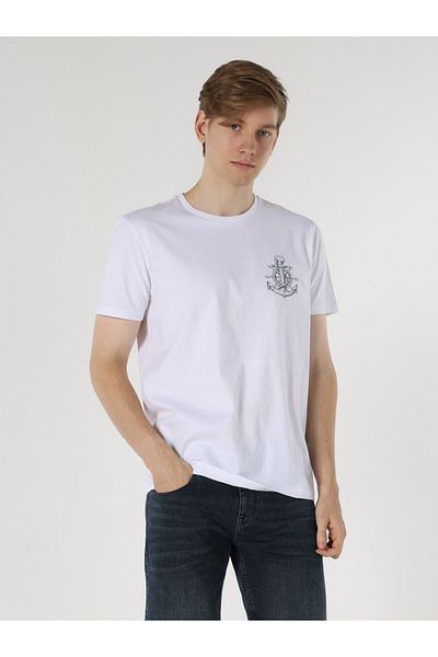Colin's Tricou alb cu mânecă scurtă pentru bărbați cu decolteu rotund - Regular Fit Cl 1062679