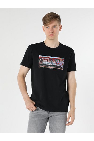 Colin's Black Regular Fit Crew Neck Men's T-Shirt - Cl 1061824