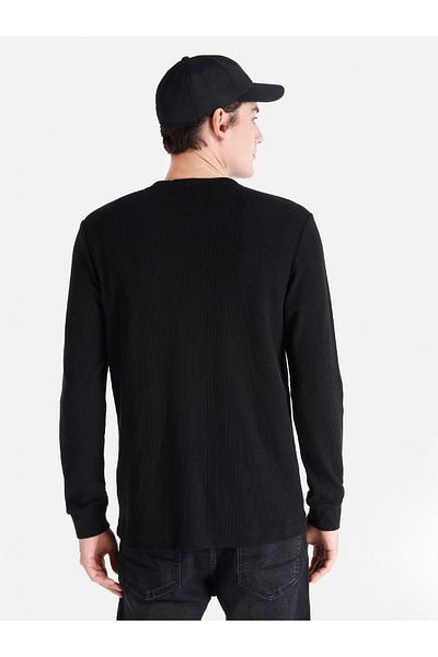 Colin's Tricou cu mânecă lungă pentru bărbați, negru, cu croială normală, cu gât crew - Cl1061771