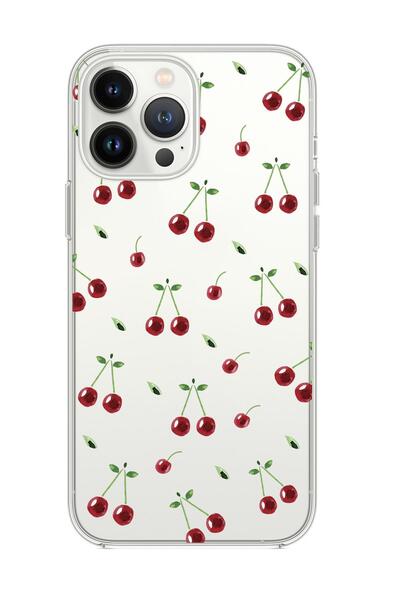 mooodcase İphone 14 Pro Uyumlu Kiraz Premium Şeffaf Silikon Kılıf