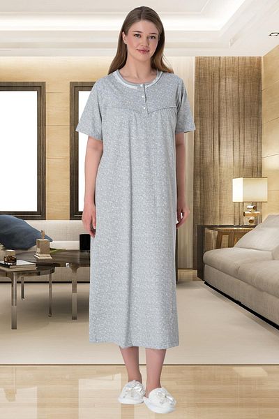 Mecit Pijama Βαμβακερό νυχτικό με κοντό μανίκι με φλοράλ στάμπα για γυναίκες για τη μητέρα