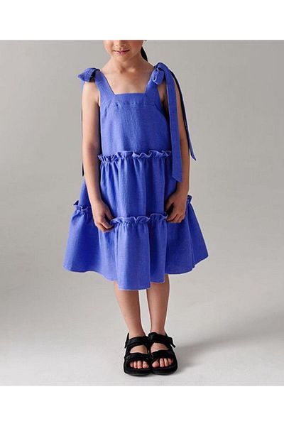 Pink Hippo Kids Rochie de vară din bumbac cu curele cu panglică