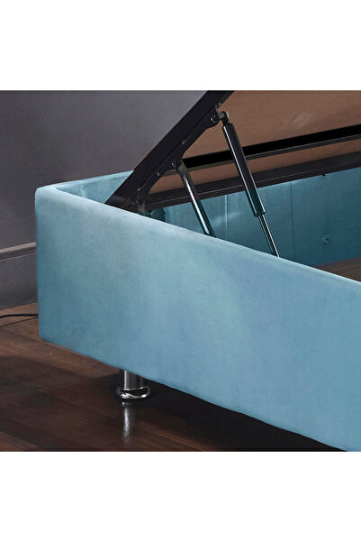 Niron Yatak Cozy Baza Ve Başlık - 100x200 Cm Tek Kişilik Sandıklı Bebek Mavisi Kumaş Baza Ve Başlığı Silinebilir