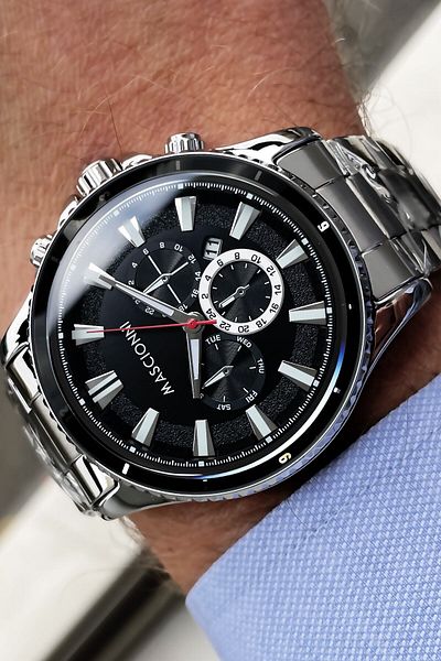 mascionni Men's Wristwatch (by. Daniel Klein) 3 Atm Waterproof Silver Color Steel Strap + Natural Stone Bracelet
