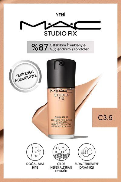 M.A.C Matte Foundation Lasting up to 24 Hours - Studio Fix Fluid Spf15 - Color: C3.5 - 30ml