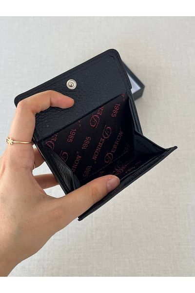 DERKON Juno Genuine Leather Mini Black Wallet
