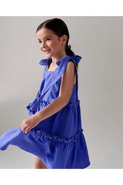Pink Hippo Kids Rochie de vară din bumbac cu curele cu panglică
