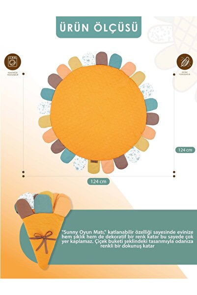 mordesign Bebek/Çocuk Oyun Halısı, Yenidoğan Emekleme Pedi, Aktivite Matı, Çok Amaçlı Minder, Sunny Serisi