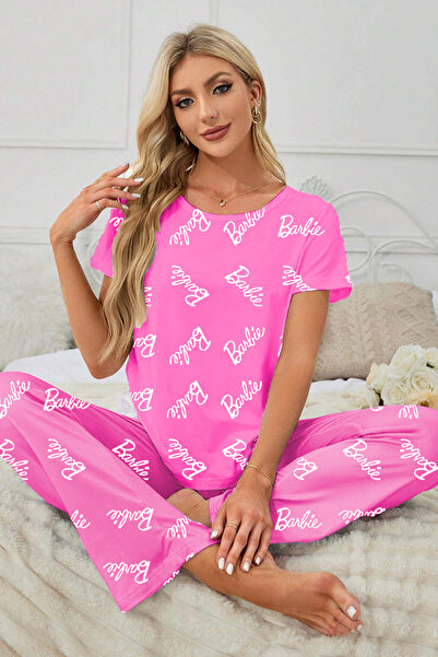 NAZMİRA Desenli Barbie Kısa Kollu Pijama Takımı
