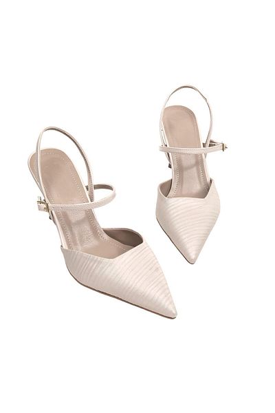 bescobel Women's Kotlan Beige Thin Heel Ankle Strap Wrinkled Material Shoes 8 Cm 2103