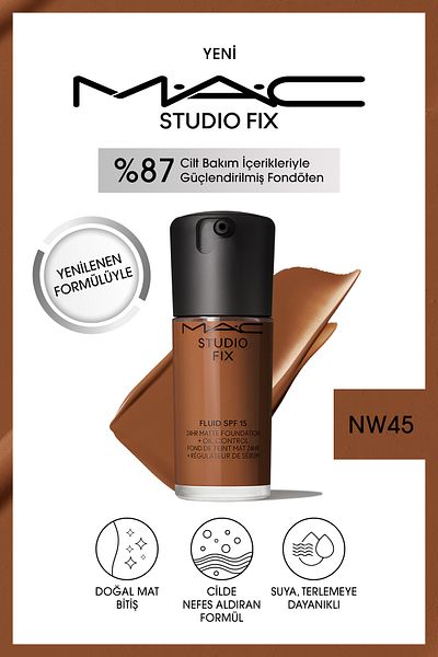 M.A.C Matte Foundation Lasting up to 24 Hours - Studio Fix Fluid Spf15 - Color: Nw45 - 30ml