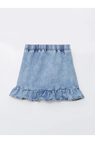 LC Waikiki LCW Kids Beli Lastikli Fırfırlı Kız Çocuk Jean Etek