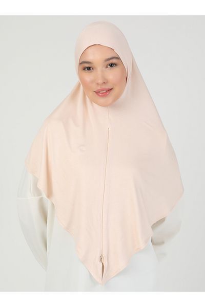 Ecardin Ρυθμιζόμενο σάλι Hijab Viscose με φερμουάρ - Lycra, Ανοιχτό Μπεζ - St 099
