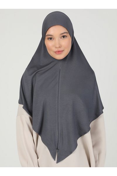 Ecardin Σκούρο γκρι σάλι Hijab βισκόζης - Με φερμουάρ και ρυθμιζόμενο - St 099