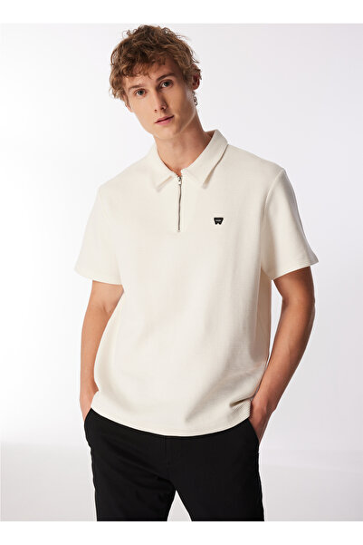 WRANGLER Off-White Men's Polo T-Shirt W7NQ2052861Y Zippered Polo T-shirt