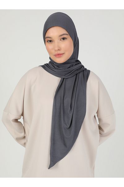 Ecardin Σκούρο γκρι σάλι Hijab βισκόζης - Με φερμουάρ και ρυθμιζόμενο - St 099