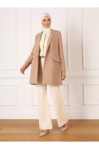 Refka Button Detailed Blazer Jacket - Mink - Refka