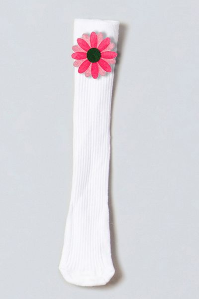 ADABEBEK Pink Vibrant Colored Flower Felted Baby Knee Socks