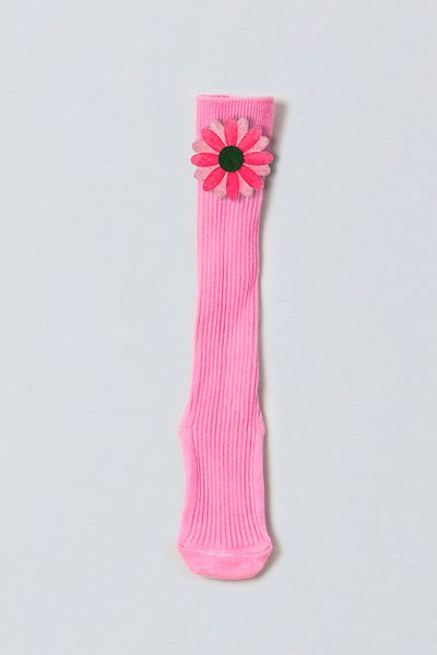 ADABEBEK Pink Vibrant Colored Flower Felted Baby Knee Socks