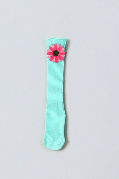 ADABEBEK Pink Vibrant Colored Flower Felted Baby Knee Socks