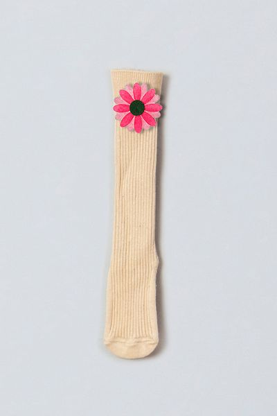 ADABEBEK Pink Vibrant Colored Flower Felted Baby Knee Socks