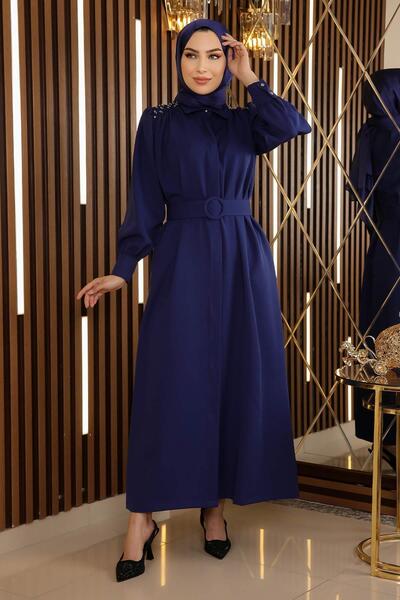 Modamihram Kamenné detailné opaskové šaty Indigo 19115