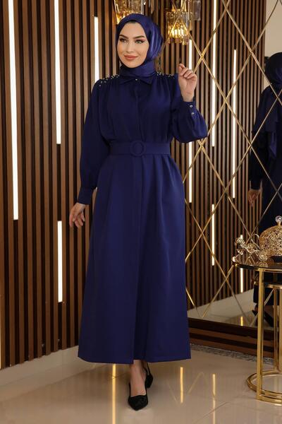 Modamihram Kamenné detailné opaskové šaty Indigo 19115