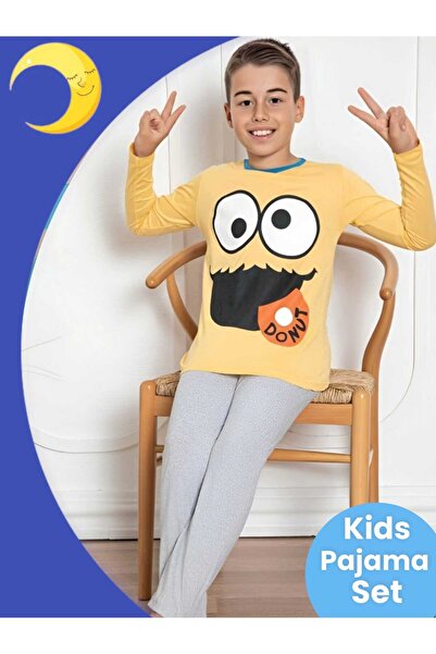 Uniquerrs Erkek Çocuk Pamuklu Uzun Kollu Desenli Pijama Takımı