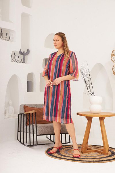 RMG Plus Size Patterned Navy Blue Dress