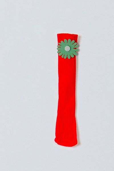 ADABEBEK Green and White Floral Felted Baby Knee Socks
