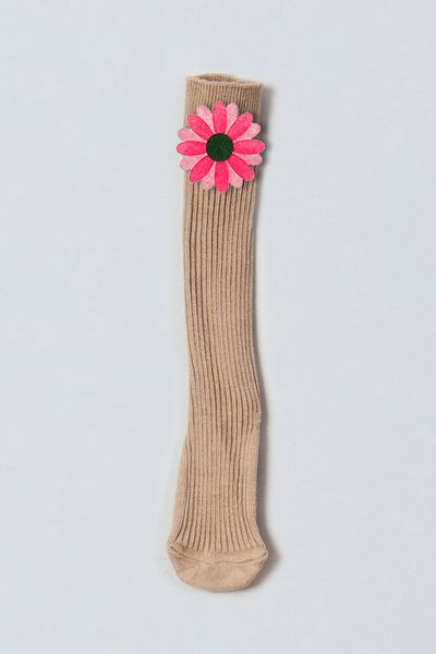 ADABEBEK Pink Vibrant Colored Flower Felted Baby Knee Socks