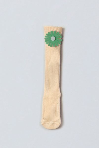 ADABEBEK Green and White Floral Felted Baby Knee Socks