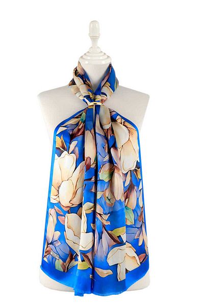 Bursa İpek Silk Scarf - Saks Narcissus Patterned