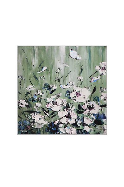 Bursa İpek Mint Anemone Pattern Silk Handkerchief
