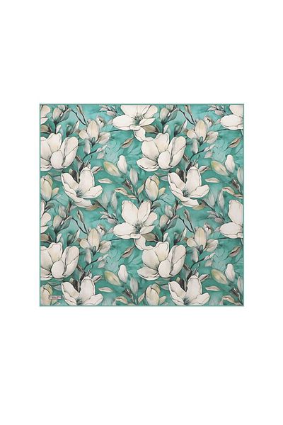 Bursa İpek Green Daffodil Pattern Silk Handkerchief