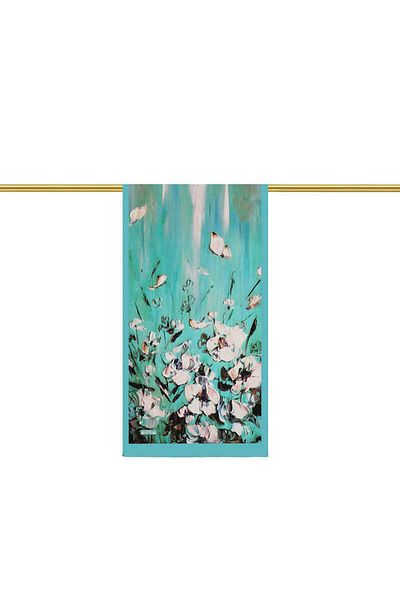 Bursa İpek Anemone Patterned Mint Silk Scarf