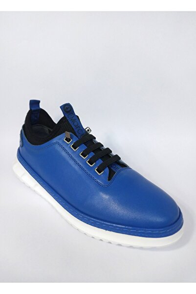 Mira Deri Genuine Leather Blue Men's Sneakers - Light Sole