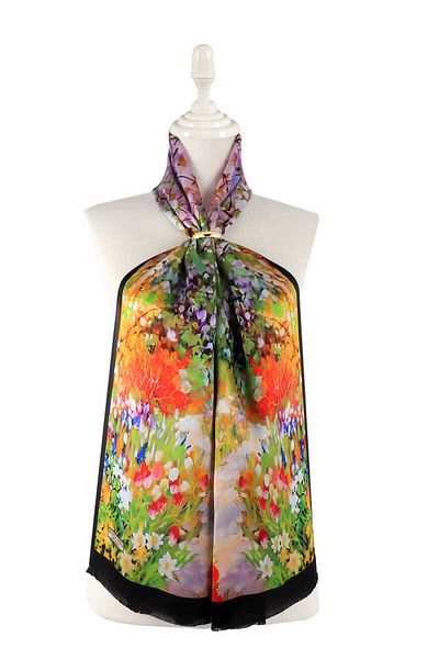 Bursa İpek Spring Flower Patterned Silk Scarf - Pink